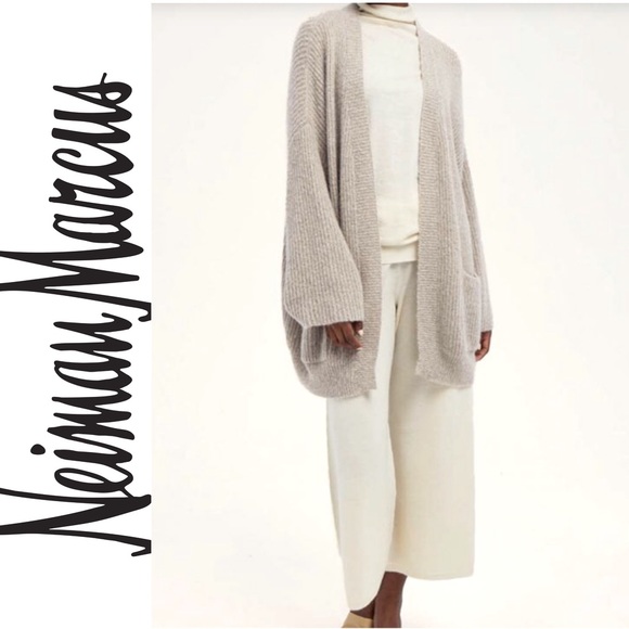 NEIMAN MARCUS cozy cashmere oatmeal belted cardigan sweater PREMIUM QUALITY sz S - Picture 1 of 8